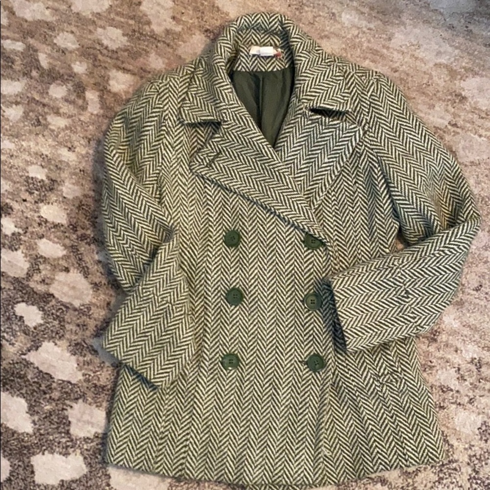 Green herringbone coat